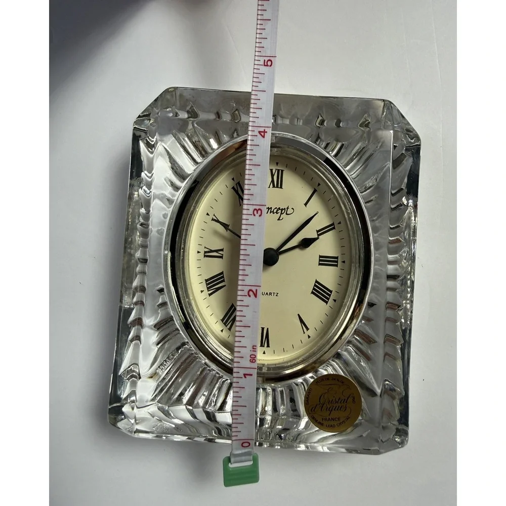 Concept Vintage Crystal Mantel Table Top Quartz Clock Art Deco Cristal d'Arques